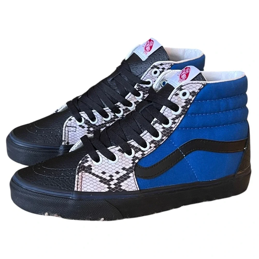 Vans Sk8 Hi High Top Snake Print Blue Black Leather Sneakers Mens 6.5 Womens 8‎